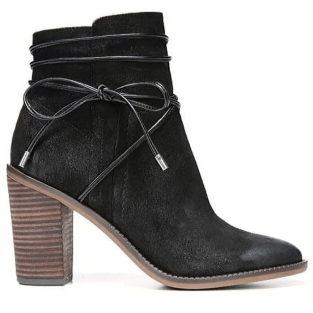 Franco Sarto Edaline Block Heel Suede Leather Boots Womens 8 Black
